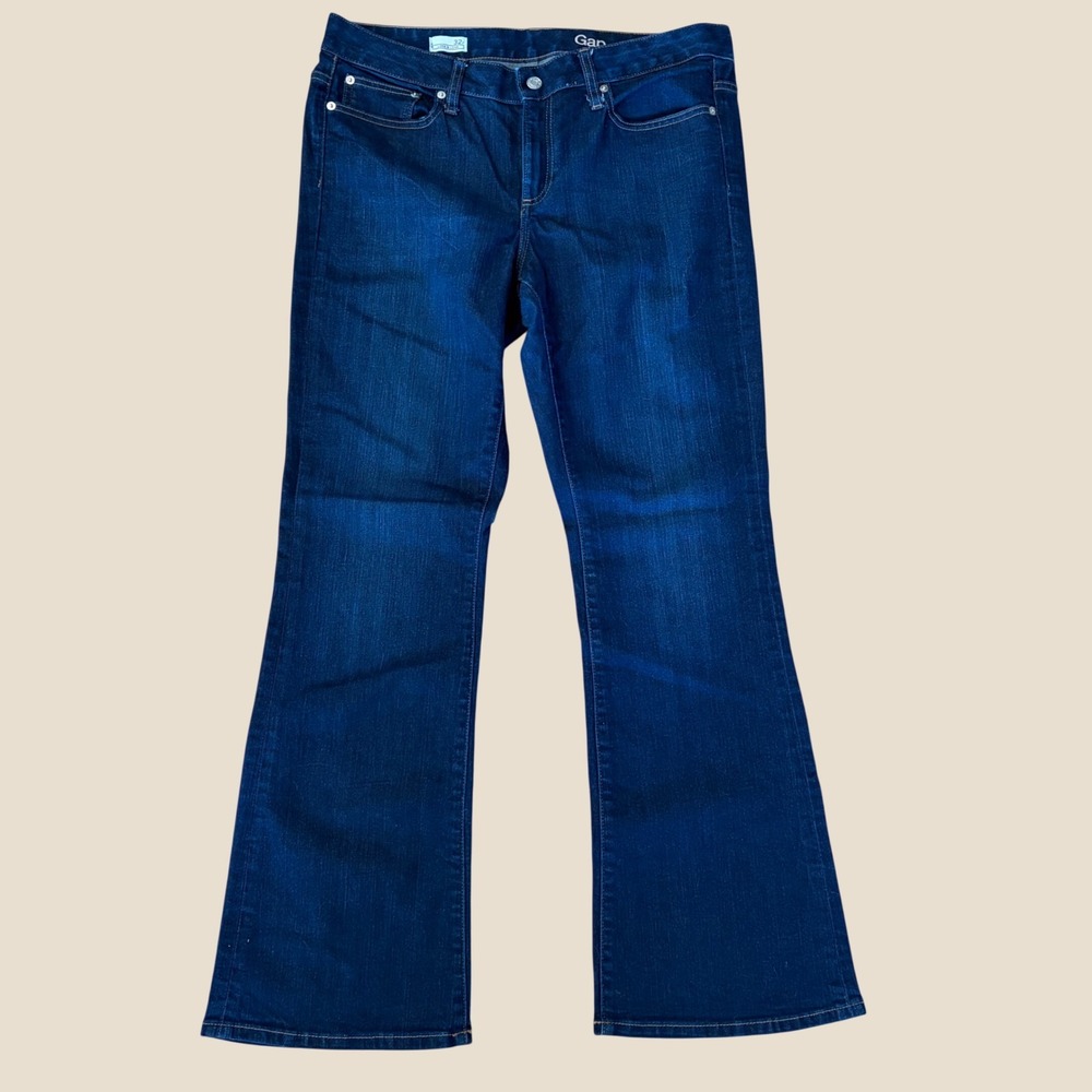 Gap 1969 Long & Lean Dark Wash Flare Jeans Womens 32R Blue Denim 32" Inseam